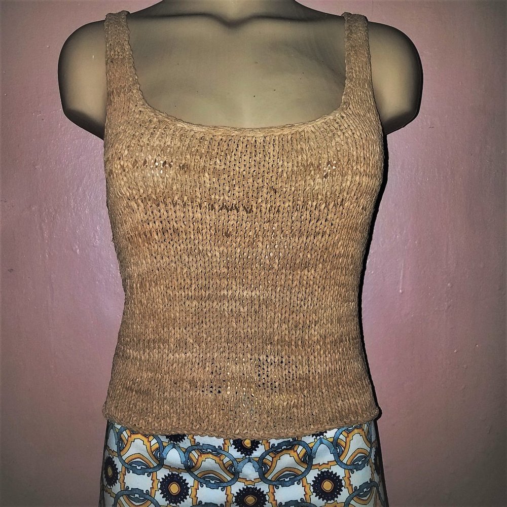 Ralph Lauren Polo Sport Knitted Lamb Suede Leather Tank Top~Brown Tan~S Rare